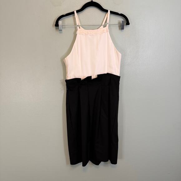 BCBG Maxazria Sheath Dress Women 4 Cream Black Silk Halter Bead Evening Cocktail - Picture 2 of 9